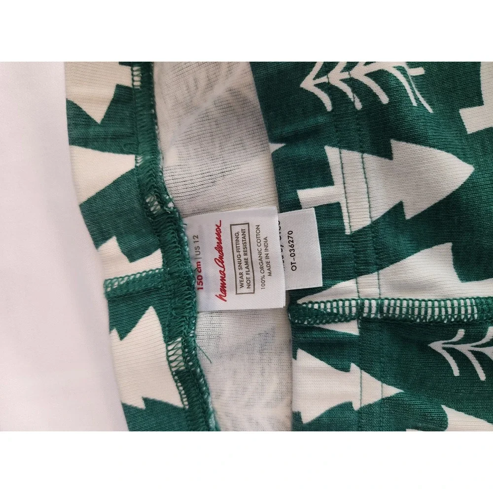 Hanna Anderson 100% Organic Cotton Green White Trees Pajama Set Like NEW Size 12